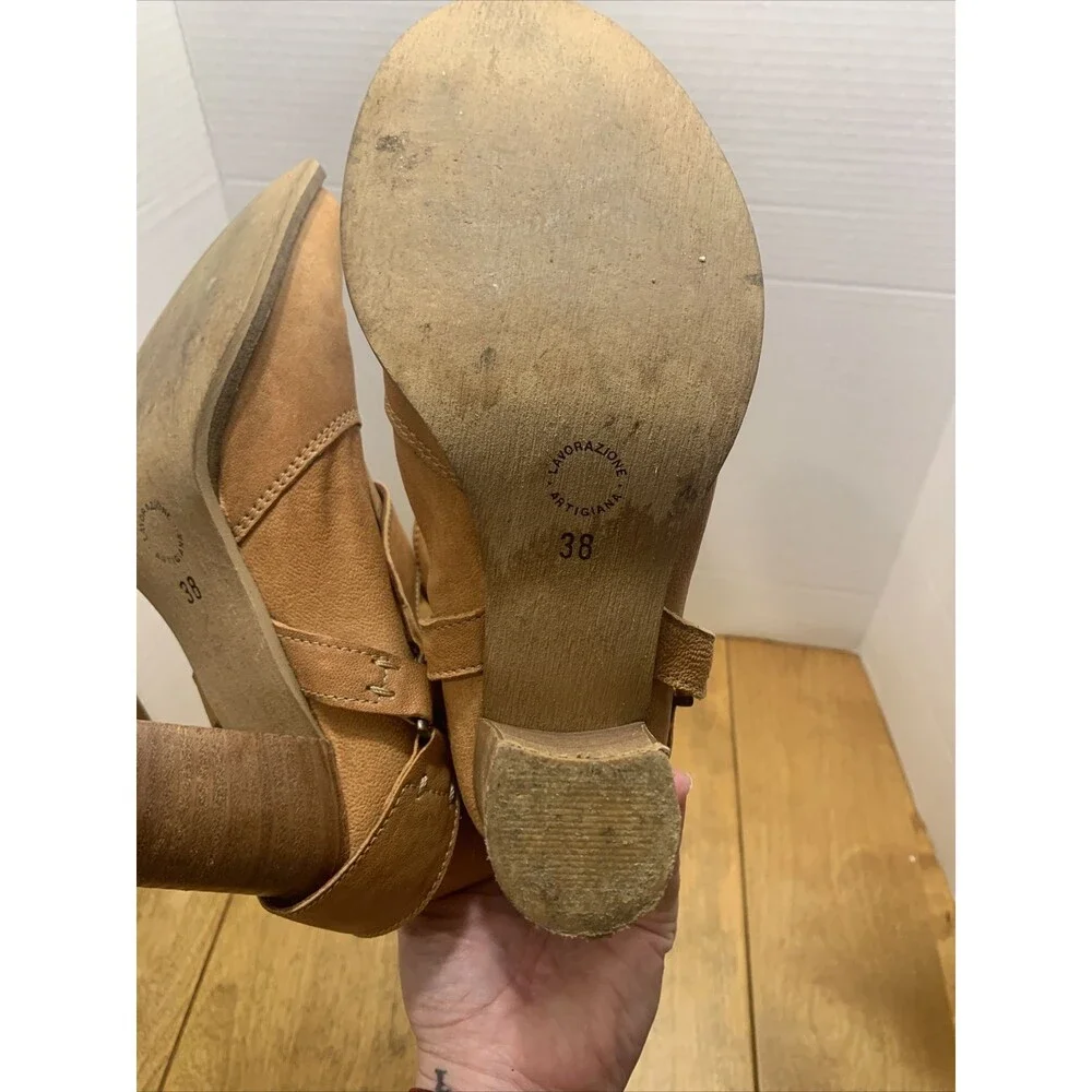 Sundance Boots Womens 7.5 US 38 EU Tan Harness Ankle Bootie Leather Stacked Heel